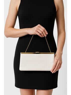 70s Etra white clutch with gold metal frame and matching gold chain strap